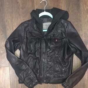 Ci Sono Hooded Leather Jacket